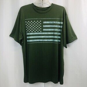 MOSSY OAK Fishing Hunting Mens XL Green American Flag Short Sleeved Shirt